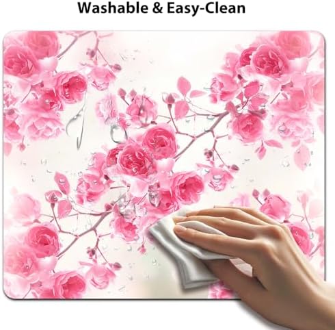 9.5x7.9 Inch Office/Gaming Mouse Pad, Pink Rose Blossom Romantic Floral Flowers Garden, Cute Anti-Slip Mat for Desk Decor