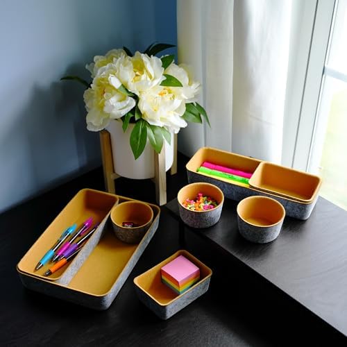 Welaxy Office Desk Drawer Organizer Tray Felt Shallow Storage Bin, Curry