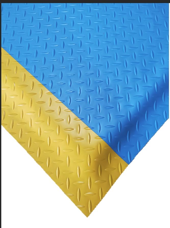 1 Pack Odorless Anti-Fatigue Mat Anti-Static Anti-Fatigue Inline Foot Mat (Blue background yellow edge,0.6Mx0.45Mx20mm)