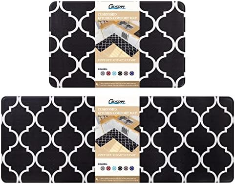 Carvapet Anti Fatigue Kitchen Mat 2 Piece Set Black Moroccan Mats for Floor