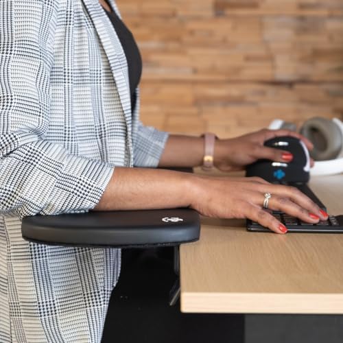 R-Go Arm Rest for Desk, Distance Adjustable, Ergonomic Desk Extender Tray, Elbow & Wrist Supoort, Soft Sponge Built-in, Easy Typing Pain Relief, Punch-Free Clamp on, Black