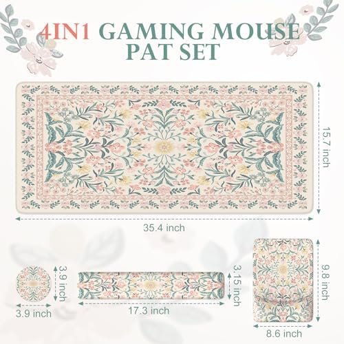 iLeadon Pink Desk Mat Set Cute,Mouse Pad and Keyboard Pad Mat for Desk