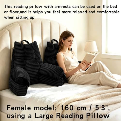 Reading Pillow for Bed with Arms, Back Support, Memory Foam (Ink Black）