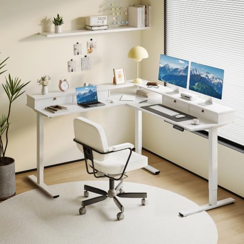 SANODESK 71x63 Electric L-Shaped Corner Standing Desk with 4 Drawers