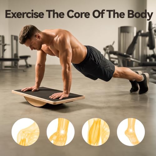 Balance Board, Wobble Board for Adults - Anti-Slip 350LBS Wooden Rocker Board for Core Strength, Stability Training, Standing Desk Exercise, Coordination & Home Gym Workout
