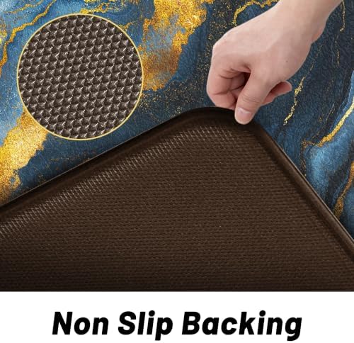 Tyrot Gold Blue Kitchen Mats for Floor 2 Pcs 17.3"X28"+17.3"X47"