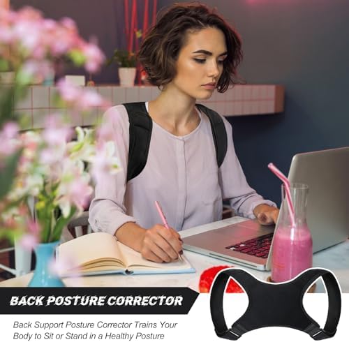 Threlaco Posture Corrector for Women and Men, Adjustable Posture Back Brace Shoulder Brace, Discreet Under Clothes Design Back Support, Pain Relief for Improved Neck Support (Black)