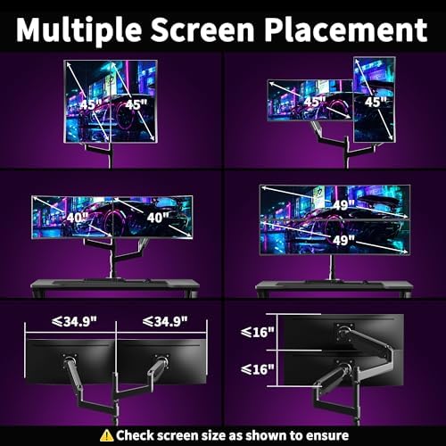 Dual Monitor Arm for 17-49 Inch Ultrawide Screens, Dual Monitor Mount Heavy Duty up to 44lbs, Adjustable Vertical Stacked Full Motion Dual Monitor Arm Desk Mount, 75/100mm VESA Mount, Black
