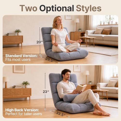 HOPERAN Folding Floor Chair with Back Support, 6 Adjustable Position