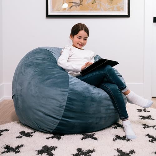 Big Joe Fuf 3.5Ft Foam Bean Bag Chair for Kids, Teens, Slate Blue Plush Soft Polyester, 3.5 Foot Large Ultra-Soft Seat for Gaming, Bedroom, Reading Nook