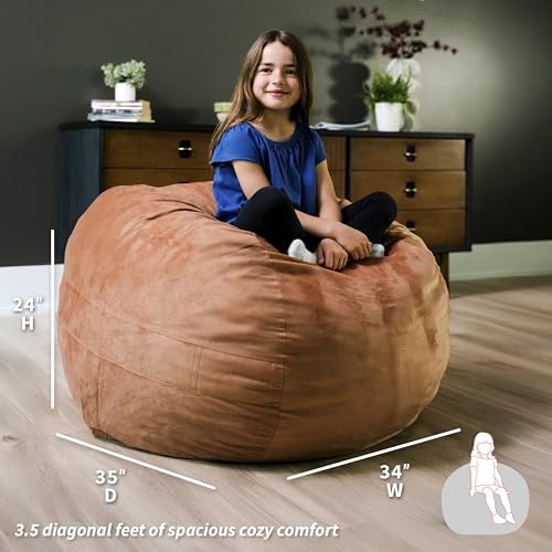 Big Joe Fuf 3.5Ft Foam Bean Bag Chair for Kids, Teens, Bronze Plush Soft Polyester, 3.5 Foot Large Ultra-Soft Seat for Gaming, Bedroom, Reading Nook