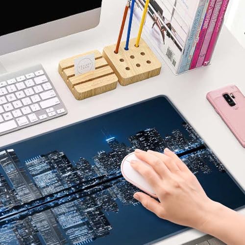 Gaming Mouse Pad, Large Mouse Pads for Desk, Non-Slip Rubber Base Mousepad, Keyboard Mouse Mat, Desk Pad with Stitched Edges, 31.5x11.8inch, Chicago Skyline