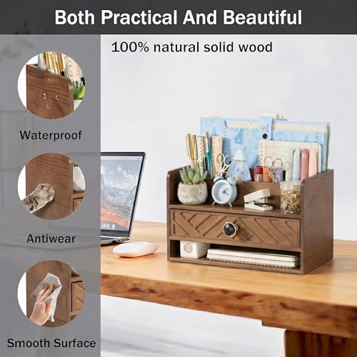 Desk Organizer with Drawer, Countertop Bill Mail Organizer and File Storage