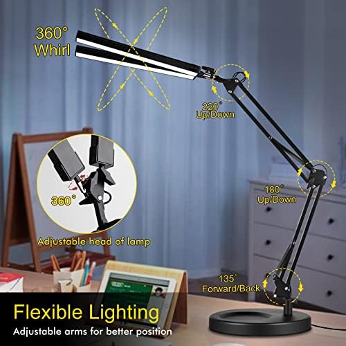 2-in-1 LED Double Head Desk Lamps for Home Office,24W Brightest Workbench Light,Eye-care Architect Desk Lamp with Clamp Base,3 Colors 10 Dimming Swing Arm Computer Desktop Light for Reading/Study