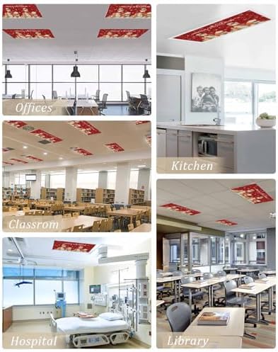 Red Christmas Magnetic Fluorescent Light Covers for Ceiling Lights 2 x 4 Feet,Country Snowflakes Snowman Bear Farmhouse Office Classroom Kitchen Drop Ceiling Light Covers Filters Shade Panel 1 Pack