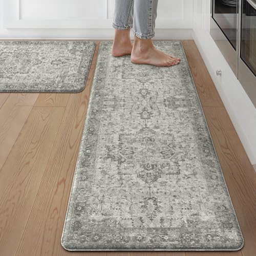 GENIMO Anti Fatigue Kitchen Mats for Floor 2PCS, Standing Rugs,Gray