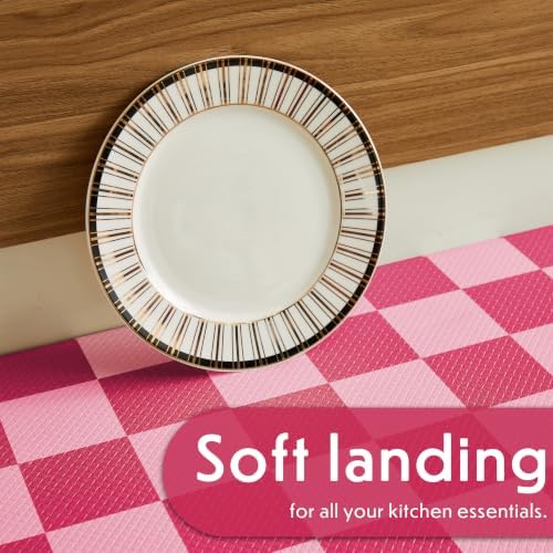 Ohocut Pink Coral Checkered Kitchen Mats for Floor Set of 2, 2 Pcs Cushioned Non Slip Runner Rugs for Kitchen/Sink/Laundry, Comfort Aesthetic Cute Anti-Fatigue Foam Floor Mat 17.3"x29.5"+17.3"x47.2"