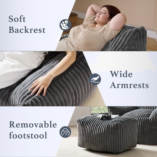 Gericco Oversized Bean Bag Chaise Lounge Chair with Ottoman for Adults