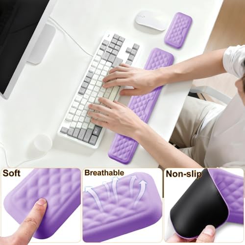 Keyboard Wrist Rest Mouse Wrist Support, Memory Foam Wrist Rest Pad for Computer Laptop, Ergonomic Wrist Cushion Support for Typing Pain Relief, Gaming Home Office, Purple