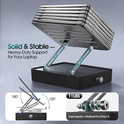 Laptop Stand with Storage Drawer, Adjustable Laptop Riser for Desk, Gray