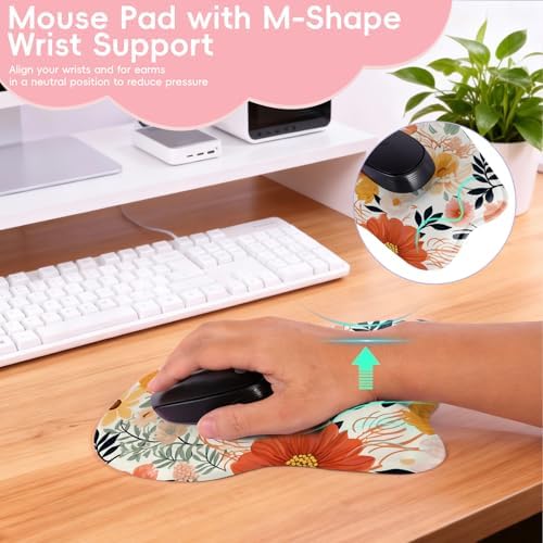 Wrist Support Mouse Pad Anti Slip Rubber Wrist Rest Mousepad 9in X 8in Small Desktop Notebook Mouse Mat for Working and Gaming (M-Orange Floral)