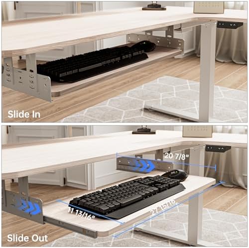 EUREKA ERGONOMIC Adjustable Keyboard Tray Under Desk, 28x11 Inch Large Slide Out Keyboard & Mouse Platform Tray, Wooden Pull Out Computer Keyboard Drawer for Typing Home Office Desk, Maple