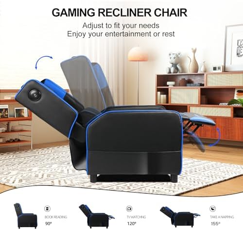 GTRACING Gaming Recliner Chair with Bluetooth Speakers Racing Style Single Gaming Sofa Modern Living Room Recliners Ergonomic Comfortable Massage Home Theater Seating, Blue