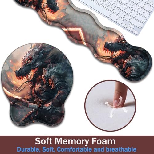 Keyboard Wrist Rest and Mouse Pad Wrist Support with Lace-Shaped Coaster Set, Ergonomic Gel Memory Foam and Anti-Slip Base, Easy Typing and Pain Relief - Draco Warrior