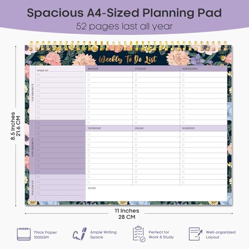 Taja Weekly To Do List Notepad, Undated Weekly Planner Pad, 8.5" x 11"