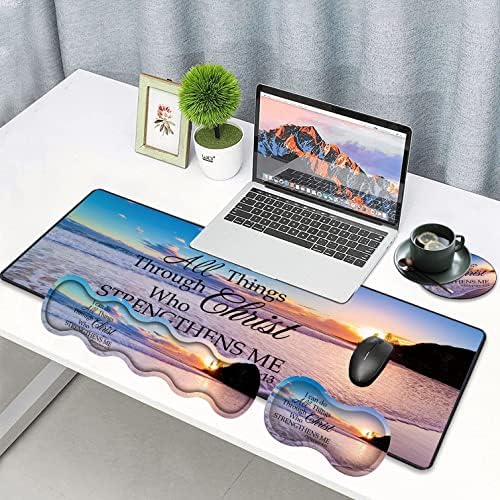 Large Gaming Mouse Pad, Keyboard Wrist Rest pad + Mouse Wrist pad + Coaster Set Extended Waterproof Non-Slip Table mat Suitable for Home Office Learning Games - Philippians 4-13