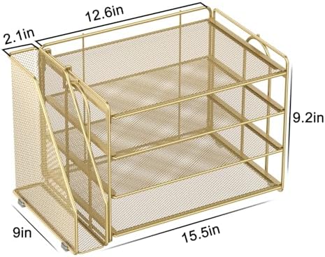 Spacrea Desk Organizers and Accessories, Paper Organizer for Desk with File organizer, Desk Accessories & Workspace Organizers for Office Supplies (Gold)