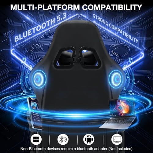 HOFFREE Gaming Chair with Speakers Massage Computer Chairs for Adults-White