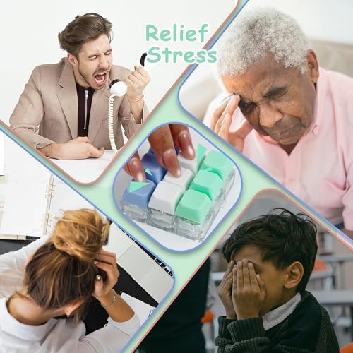 Keyboard Fidget Toy, Keyboard Fidget Keychain 9-in-1 Keyboard Decompression Button Finger Clicker Toys Stress Relief Fidget Gifts (3 Colors- Blue White Green)