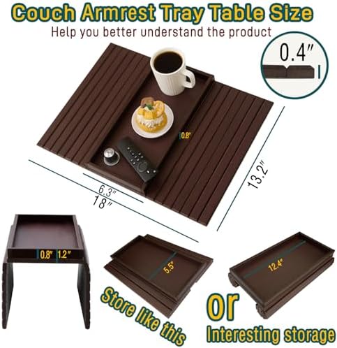 Bamboo Couch Arm Tray Table，Foldable Sofa Armrest Tray Table for Couch，Flexible and Anti-Slip Couch Arm Cup Holder，Portable Sofa Arm Chair Table for Drink,Cups, Eats，Snacks, Phone, Remote