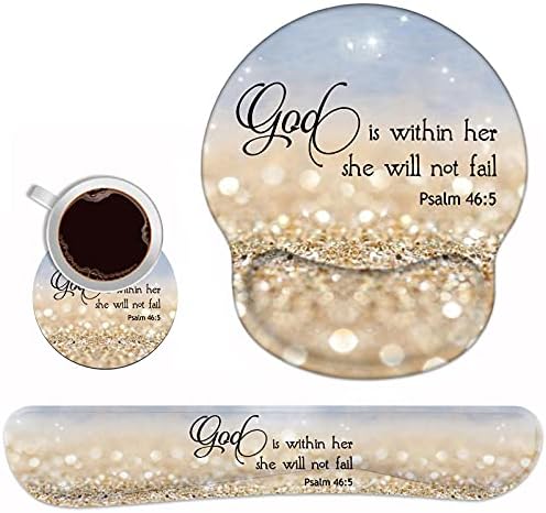 Keyboard Wrist Rest and Mouse Pad Wrist Rest Support Set with Coasters, Non-Slip PU Base for Gaming and Office, Comfortable & Lightweight for Easy Typing & Pain Relief - Quote Bible Verses Psalm 46:5