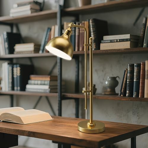 PARTPHONER Industrial Adjustable Desk Lamp for Home Office, Farmhouse Table lamp 29''-38'', Rustic Metal Task Desk Lamp in Brushed Gold Finish, Vintage Reading Lamp for Study Room，Gold