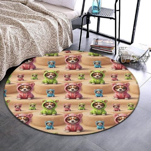Women's Large Home Decor Mat, Soft Round Yoga Carpet, Non Slip Machine Washable Home Office Circle Rug Cute Chihuahua Puppy Dog, 24inch