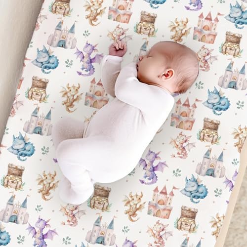 Cute Cartoon Dragon Castle Stars Leaves Baby Changing Pad Cover,Unisex Dragon Nursery Diaper Changing Table Pad Mat Sheet for Boys Girls-16x32