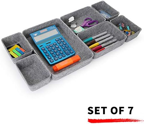 Welaxy 7pc Felt Desk Drawer Organizers Trays Gray Office Home Storage Bins