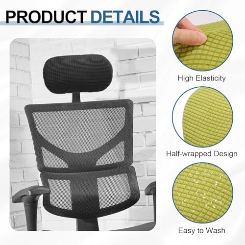 uxcell Office Chair Pillow Cover, Office Chair Headrest Attachment Removable Headrest Protector for Home Desk Computer Chairs, Green