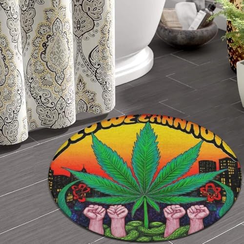 Large Round Area Rug Home Decor Modern Bathroom Rug Kitchen Office Circle Rug for Living Room Sofa Circle Cute Mat Trippy Weed Leaf Art, 36inch