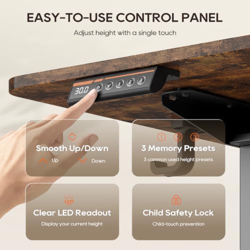 MALOL 47" x 24" Height Adjustable Electric Standing Desk, Rustic Brown