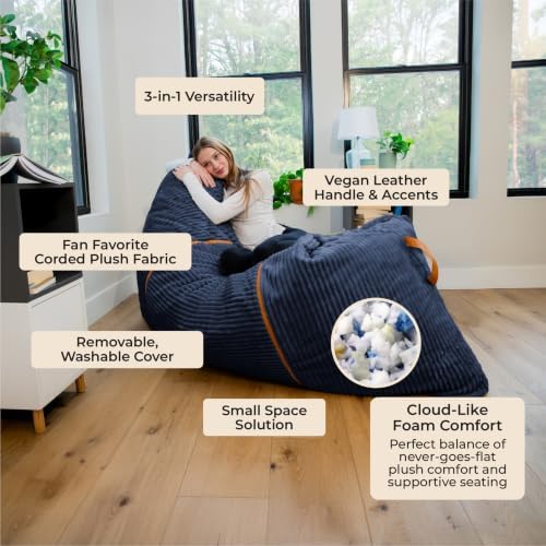 Big Joe Turnabout 3-in-1 Convertible Bean Bag Chair, Midnight Blue