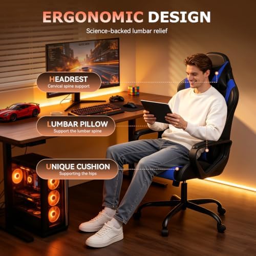 BestOffice Ergonomic Gaming Chair for Adults, Video Game Chair, Blue