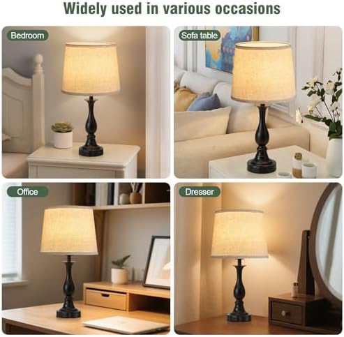 Bedside Table Lamp Touch Control Bedroom Lamps with USB A + C Charging Port 3 Way Dimmable Touch Lamps for Nightstand Living Room Bedroom Dorm Home Office Reading, Set of 2 (Beige Shade & Black Base)