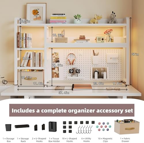 Desktop Hutch Bookshelf, 4-Tier Metal Desk Shelf for Top of Desk