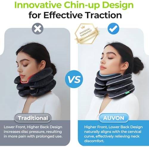 AUVON Inflatable Neck Stretcher with Chin-Up for Effective Neck Pain Relief