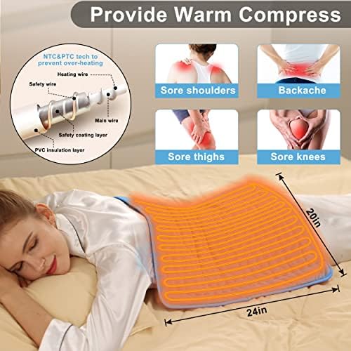 Heating Pad Electric Heat Pad, Hot Heated Pad,Multiple Temp and Timer Settings,Suitable for Shoulders, Neck, arms, Abdomen, Back, Legs, etc (Blue, 24"X20")