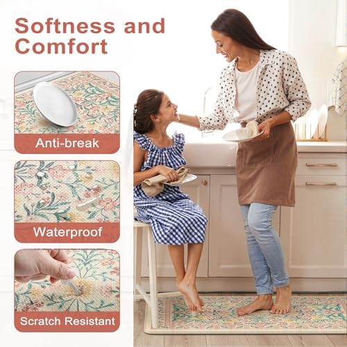 Collive Anti Fatigue Mats for Kitchen Floor, Floral Kitchen Mats for Floor