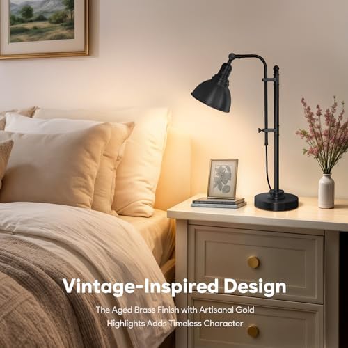 VONLUCE Rustic Desk Lamp, Adjustable Industrial Table Lamp for Home Office